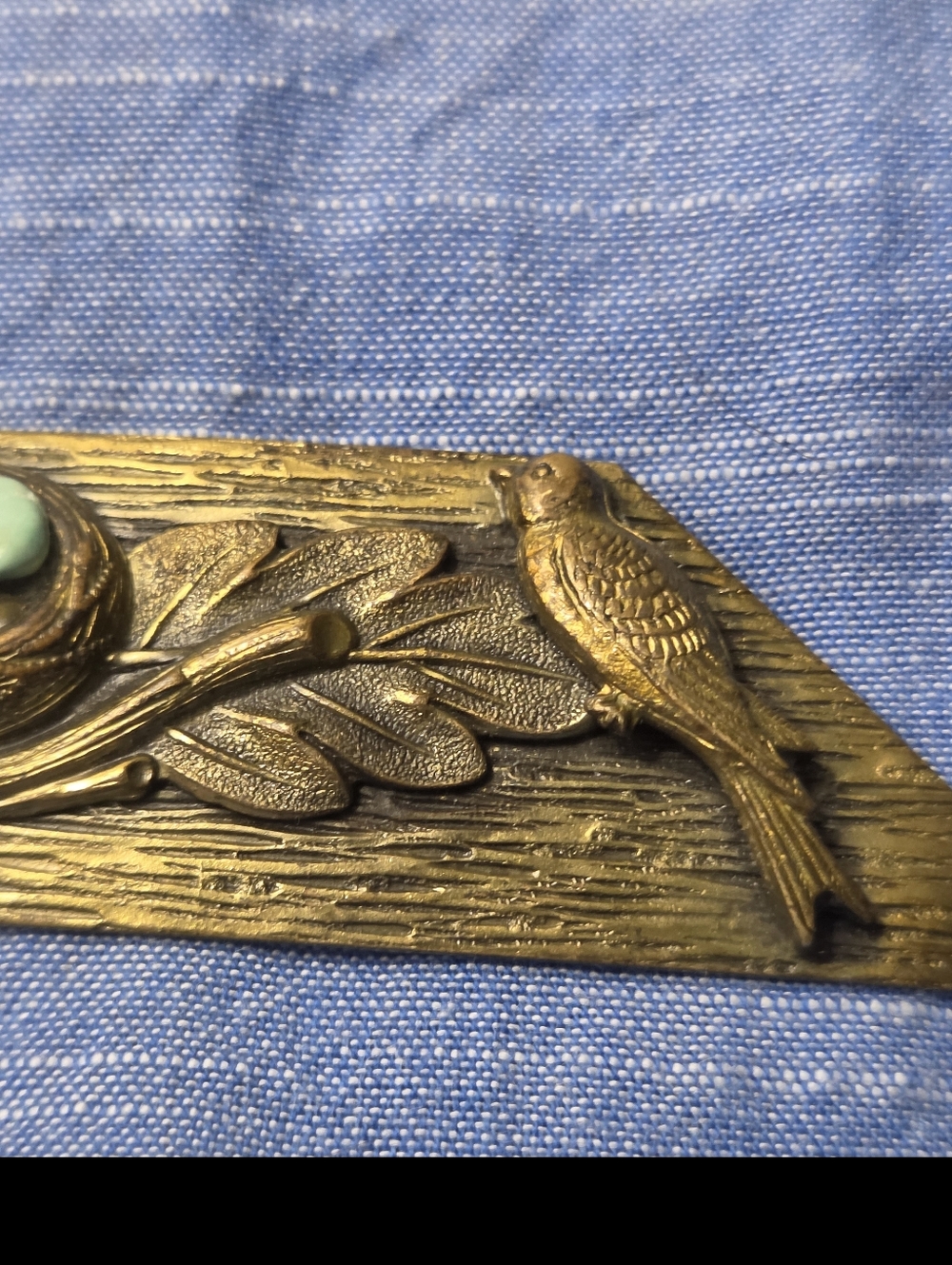 Antique Brass Brooch, Bird & Nest with Turqouise Stones - Picture 4 of 5